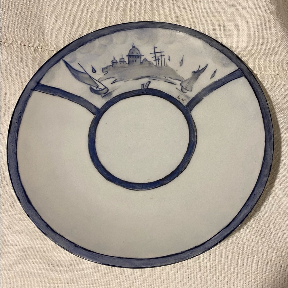 Vintage plate by KPM Germany-artist handpainted later-blue & white